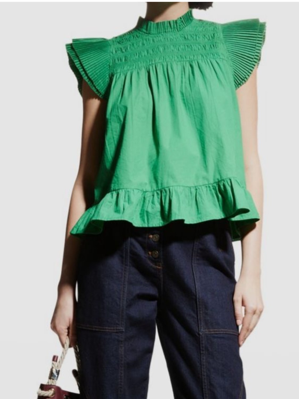 Love The Label Women's poppy Green High-Neck Ruffle Blouse Top Size M